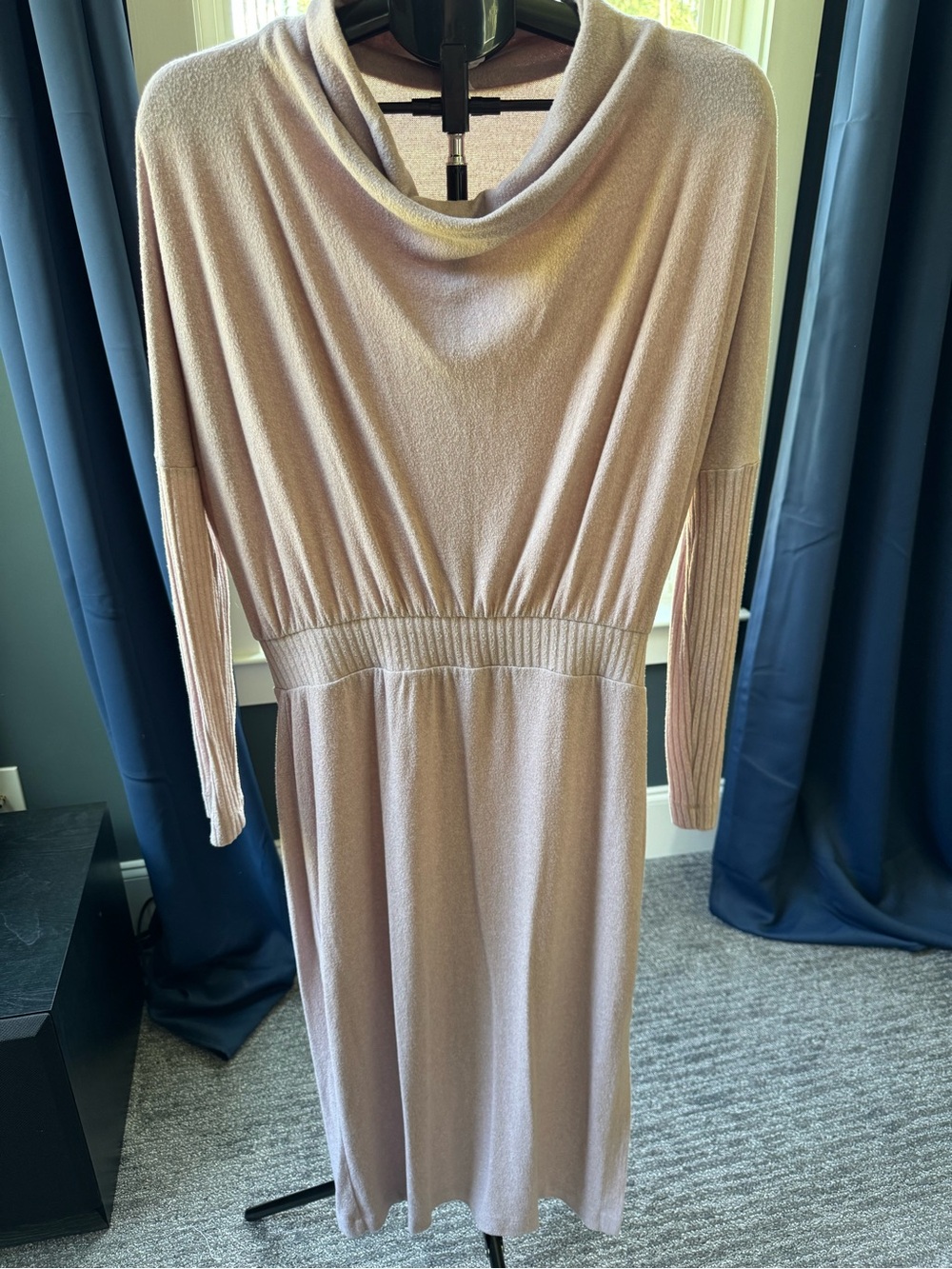 Daily Practice Anthropologie Cowl Neck Midi Dress Ribbed Long Sleeve Pink Medium